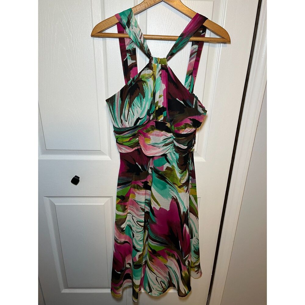 Connected Apparel Halter Dress Size 14 Floral Print Midi Party Cocktail Dress